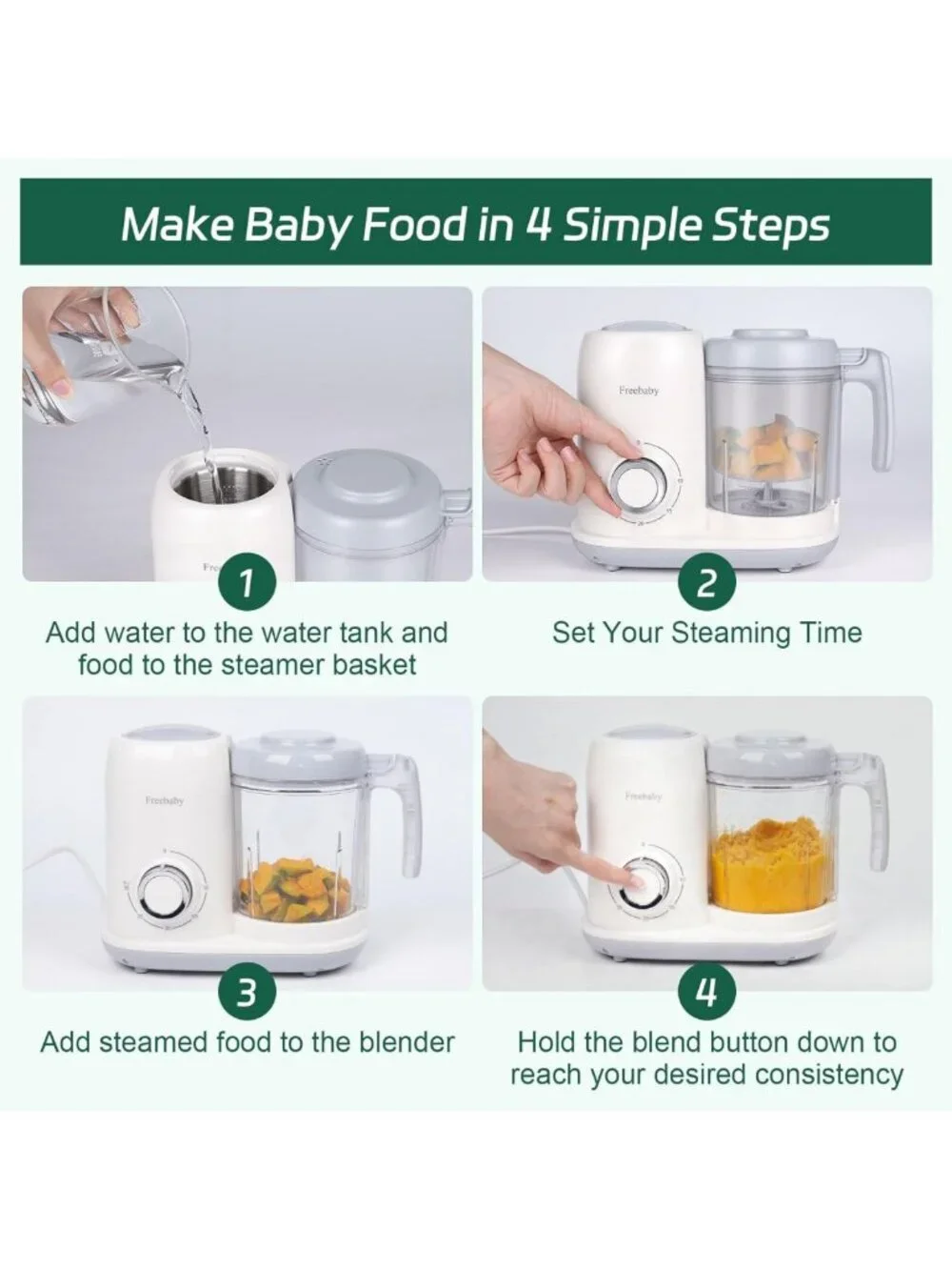 4-in-1 Baby Food Maker & Steamer, One-Step Processor, BPA-Free, 400ml Capacity